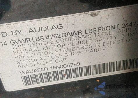 2015 Audi A4 2.0T Premium z USA, uszkodzony, nr VIN WAUAFAFL1FN005789